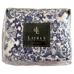 Ralph Lauren King Porcelain Blue Bedskirt Ruffle Tamarind Chinoiserie Bird NWT